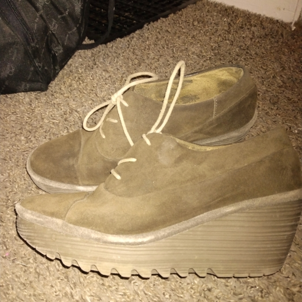 FLY London Yif Suede Tie Wedge, Size 39